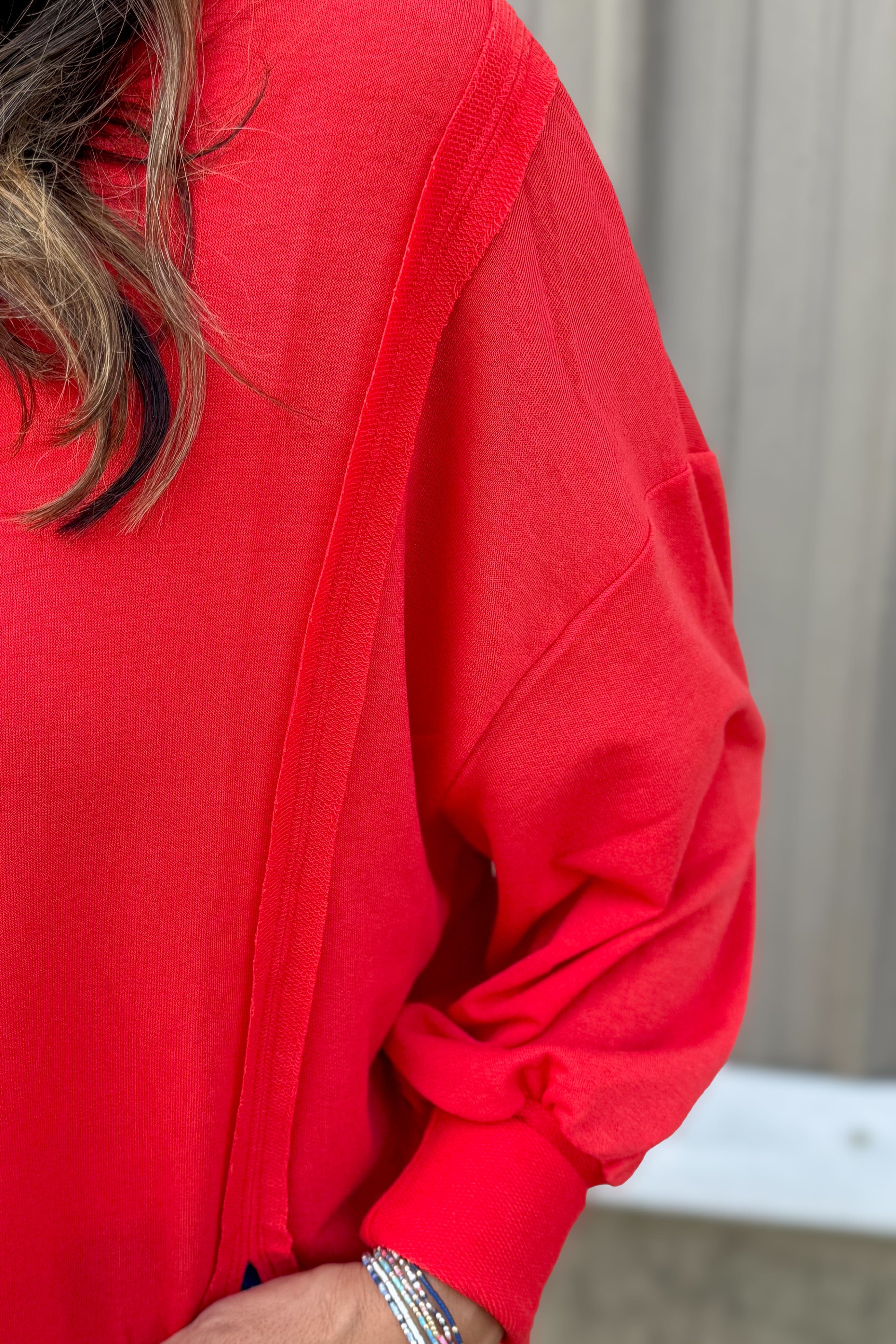 Red Long Sleeve High-Low Top detail