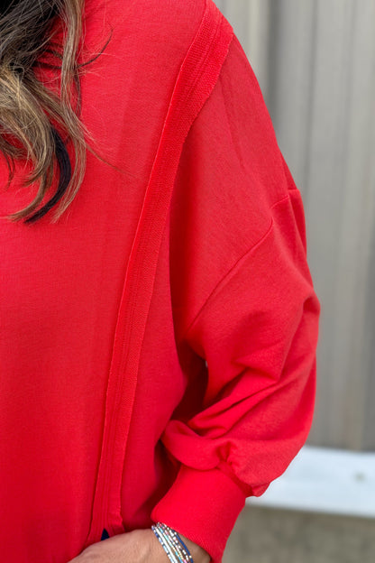 Red Long Sleeve High-Low Top detail
