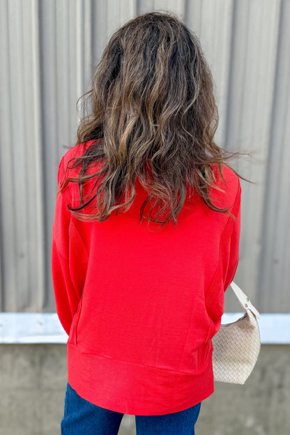 Red Long Sleeve High-Low Top back