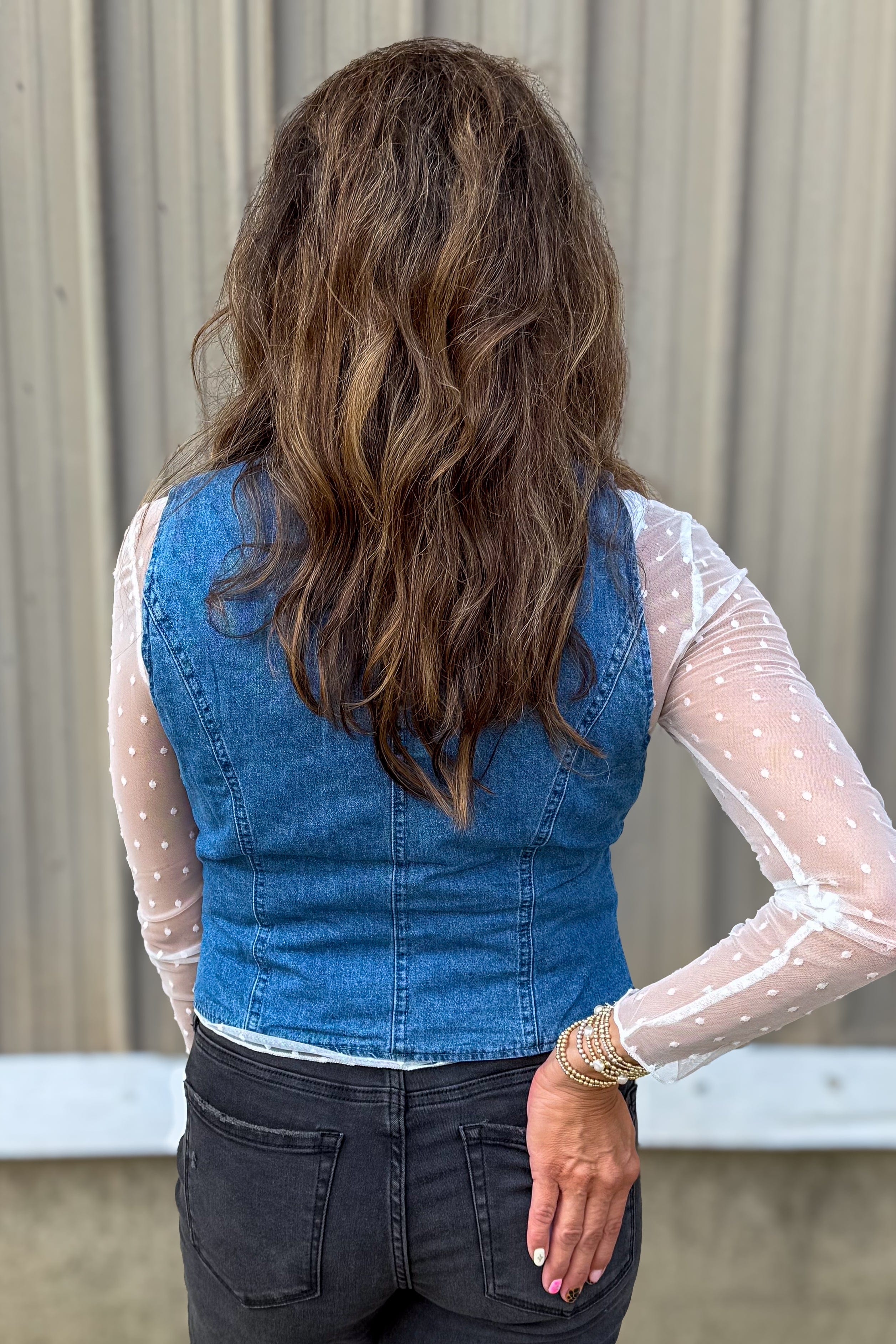 Medium Denim Button Up Vest back