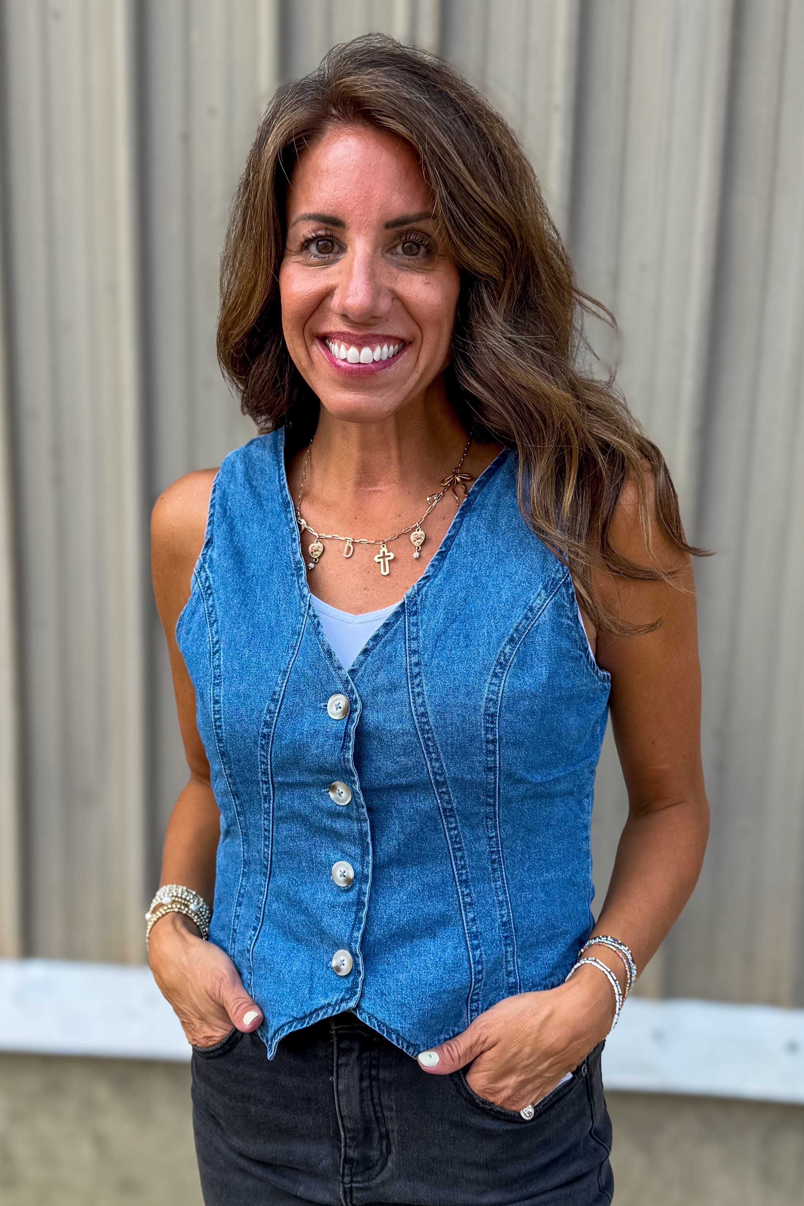 Medium Denim Button Up Vest