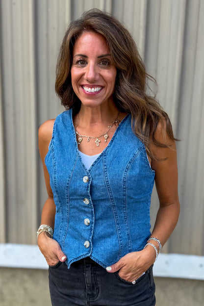 Medium Denim Button Up Vest