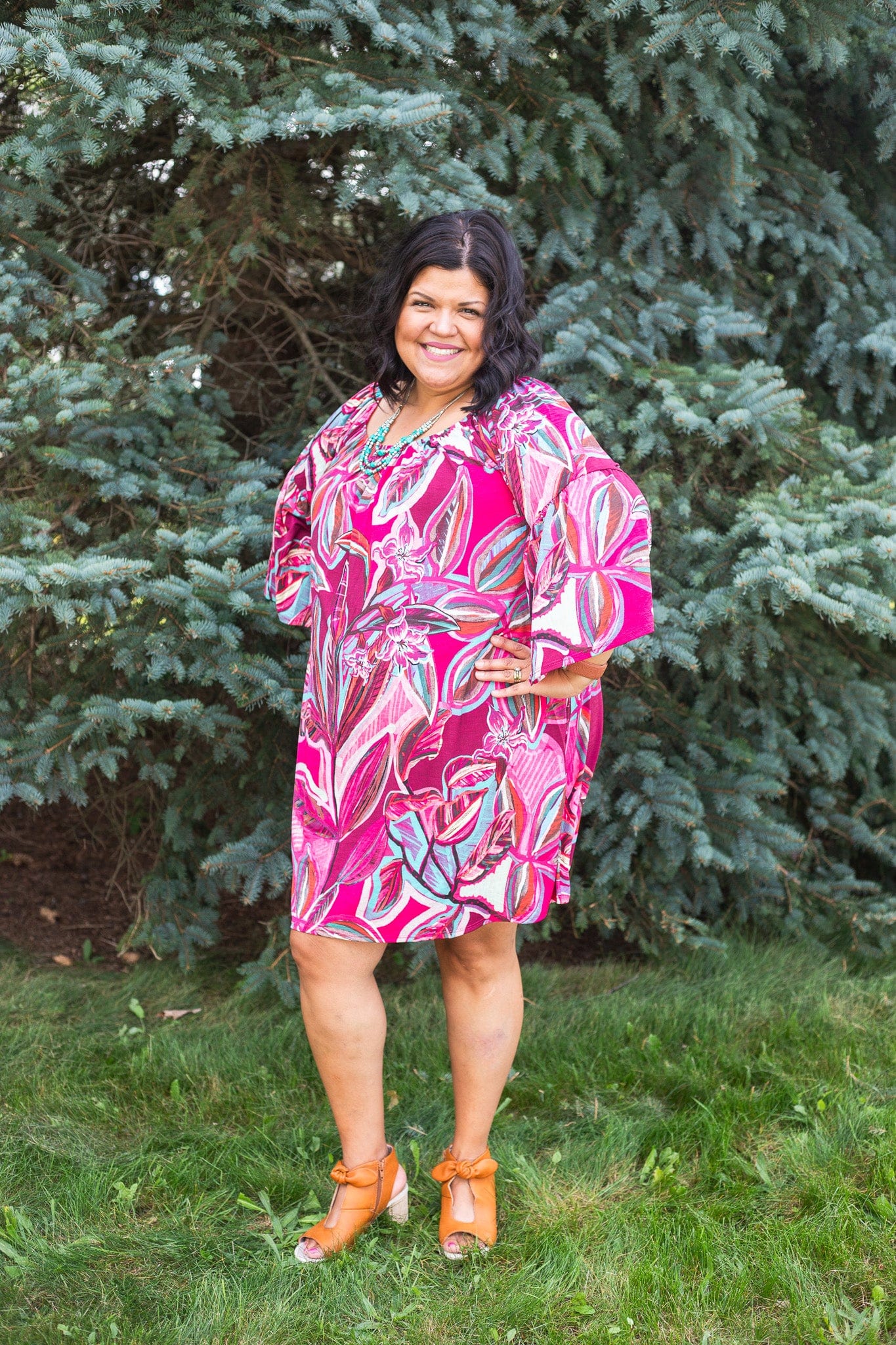 Magenta Artsy Bell Sleeve Dress
