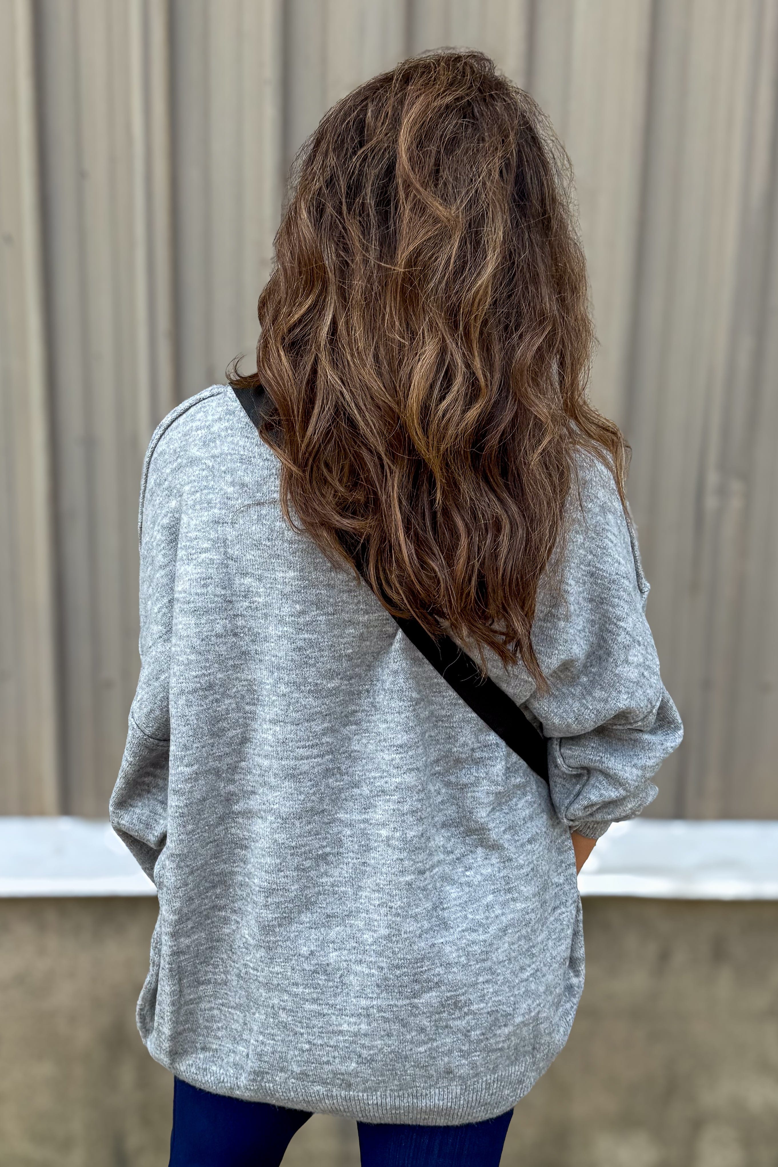Heather Grey Oversized Raw Seam Sweater back