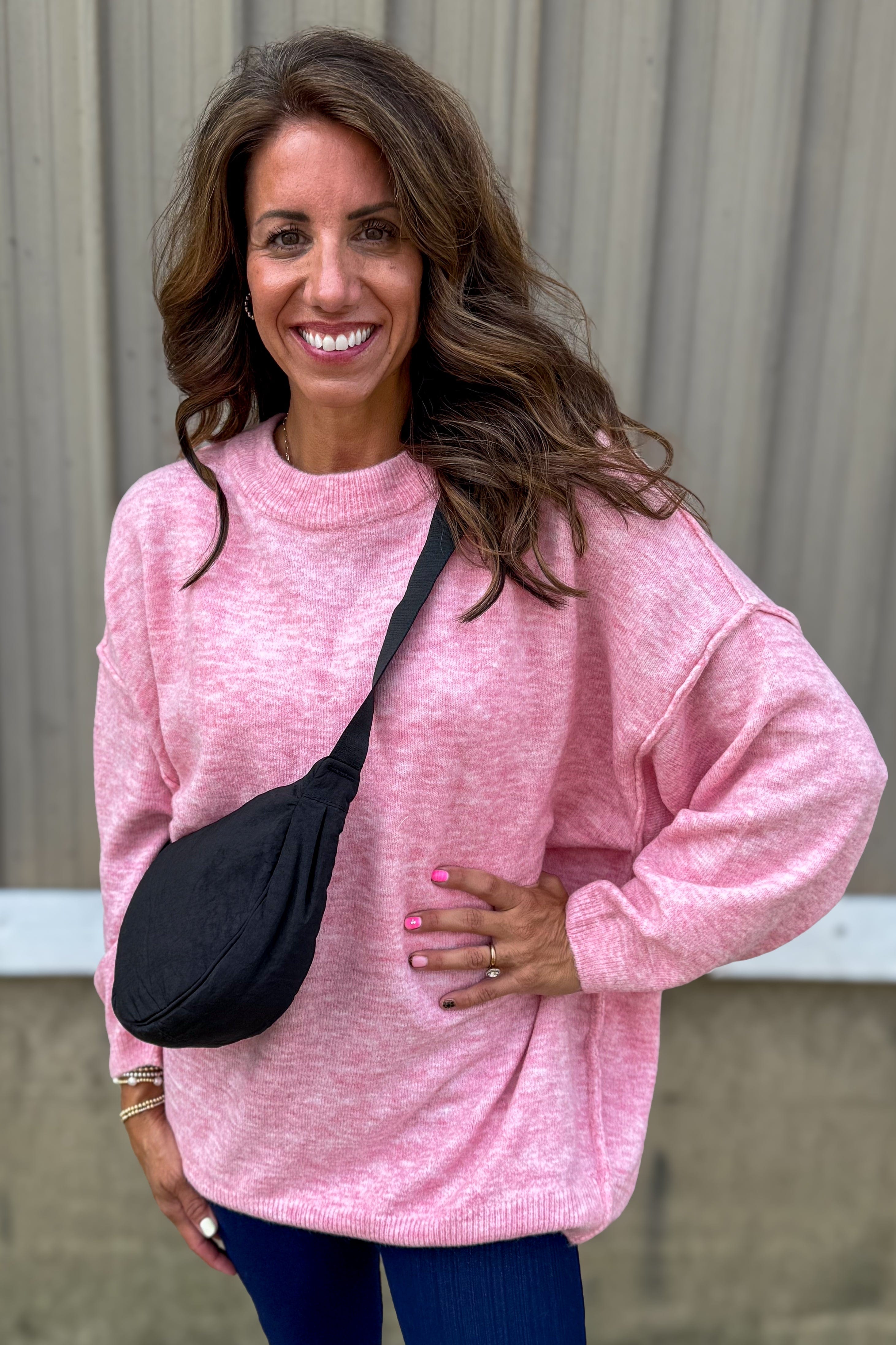 Heather Dark Pink Oversized Raw Seam Sweater