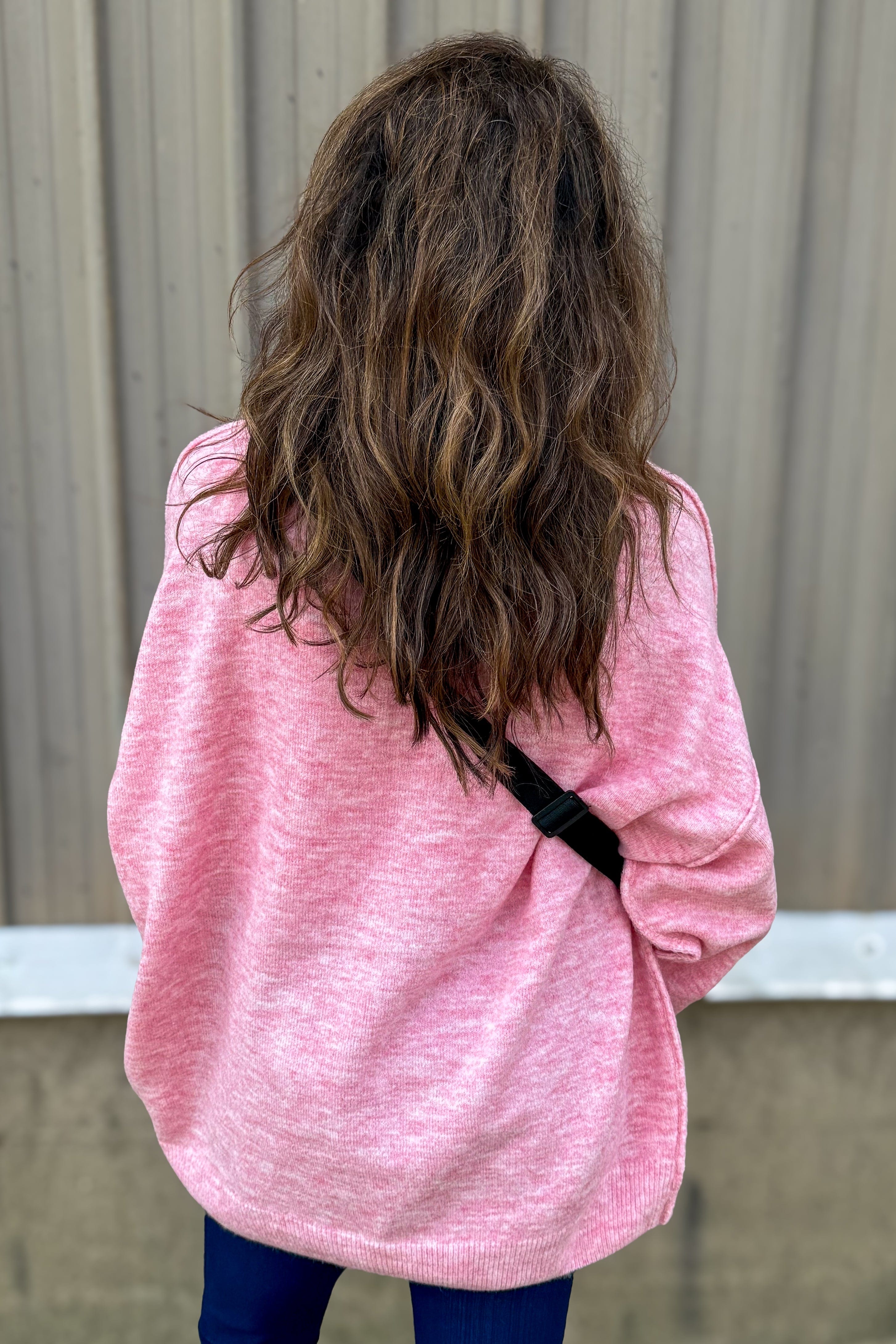 Heather Dark Pink Oversized Raw Seam Sweater back