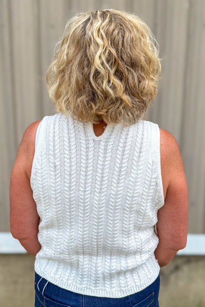 Cream with Pearl Detail Cable Knit Sweater Vest back