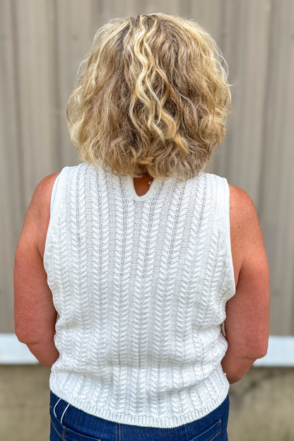 Cream with Pearl Detail Cable Knit Sweater Vest back