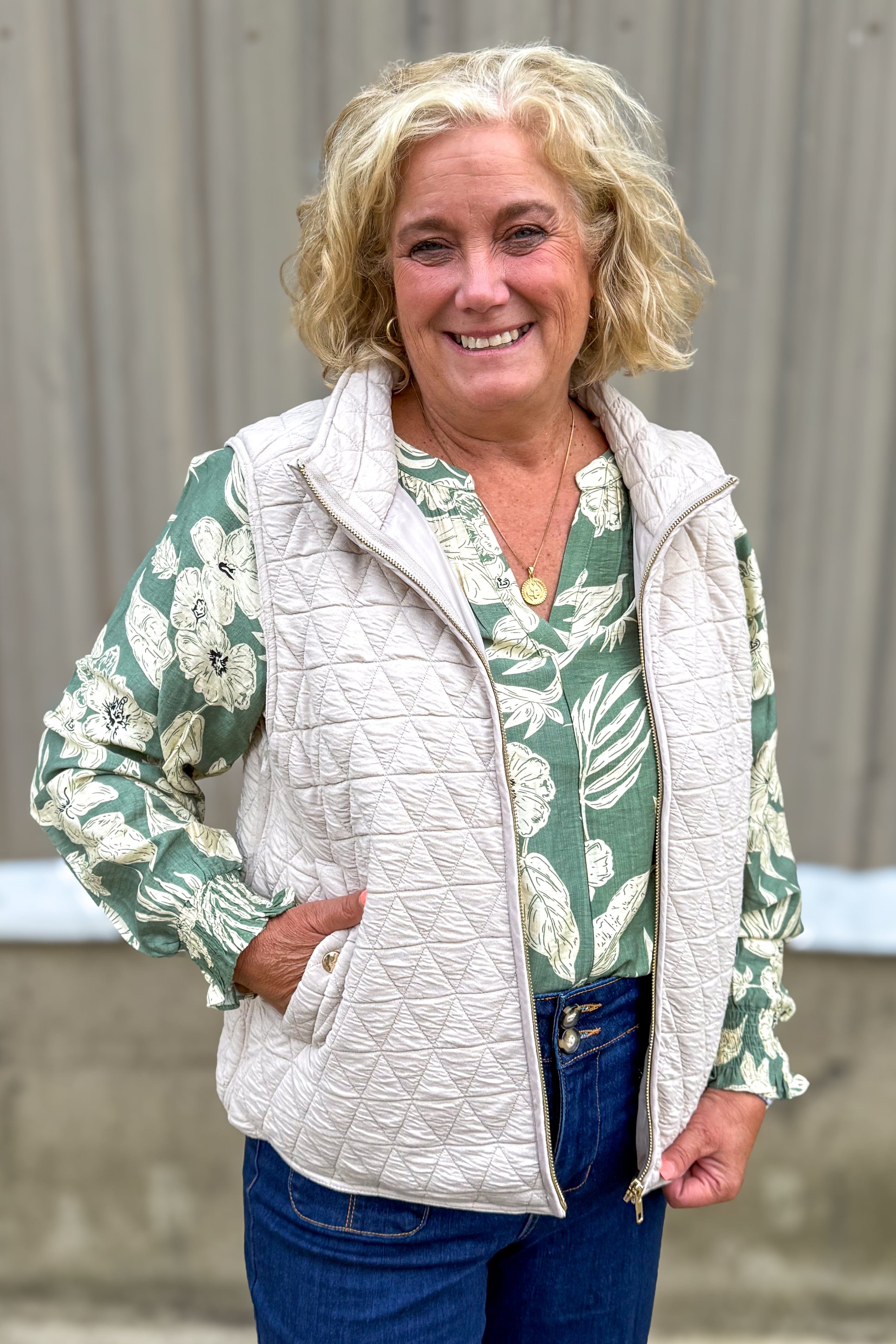 Oatmeal Polar Collar Quilted Vest