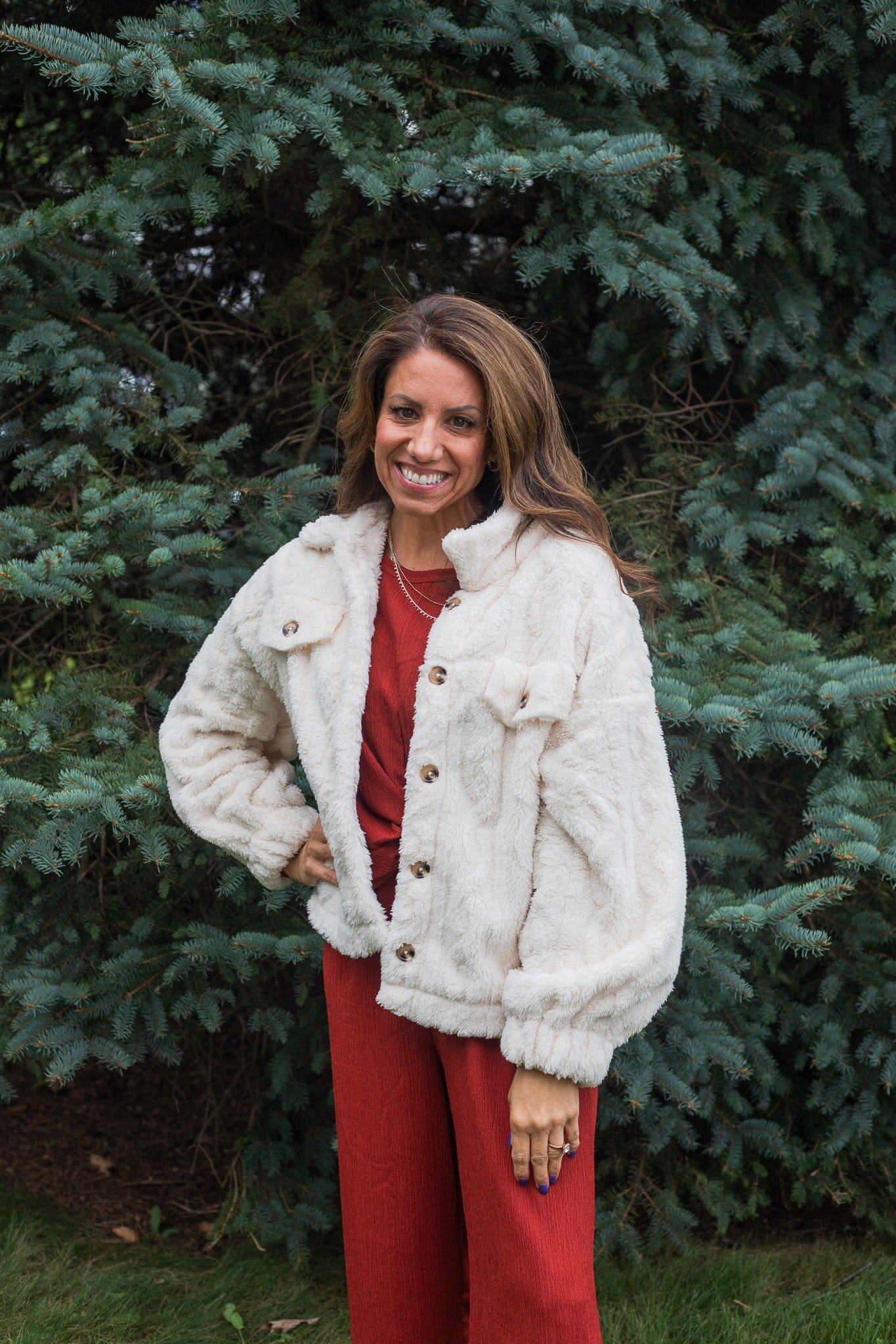 Cream Cable Pattern Furry Shacket