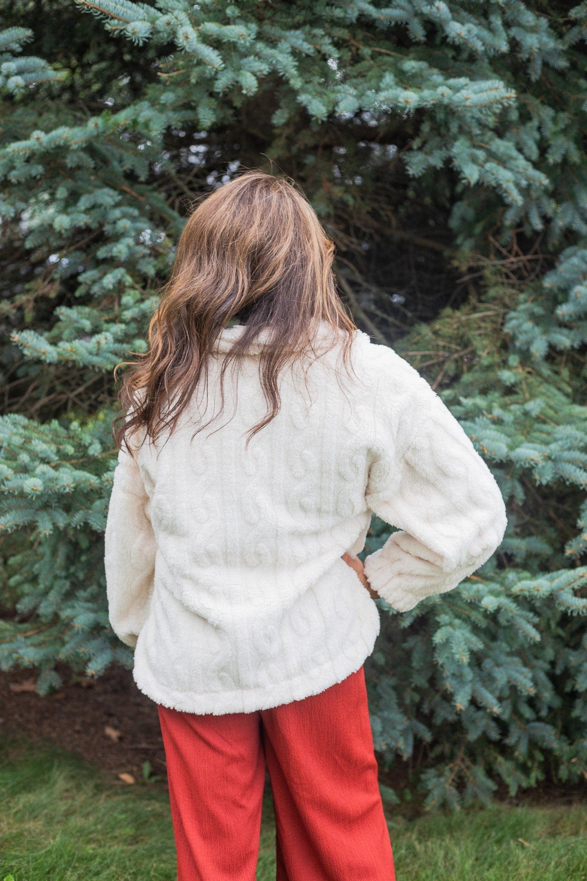 Cream Cable Pattern Furry Shacket