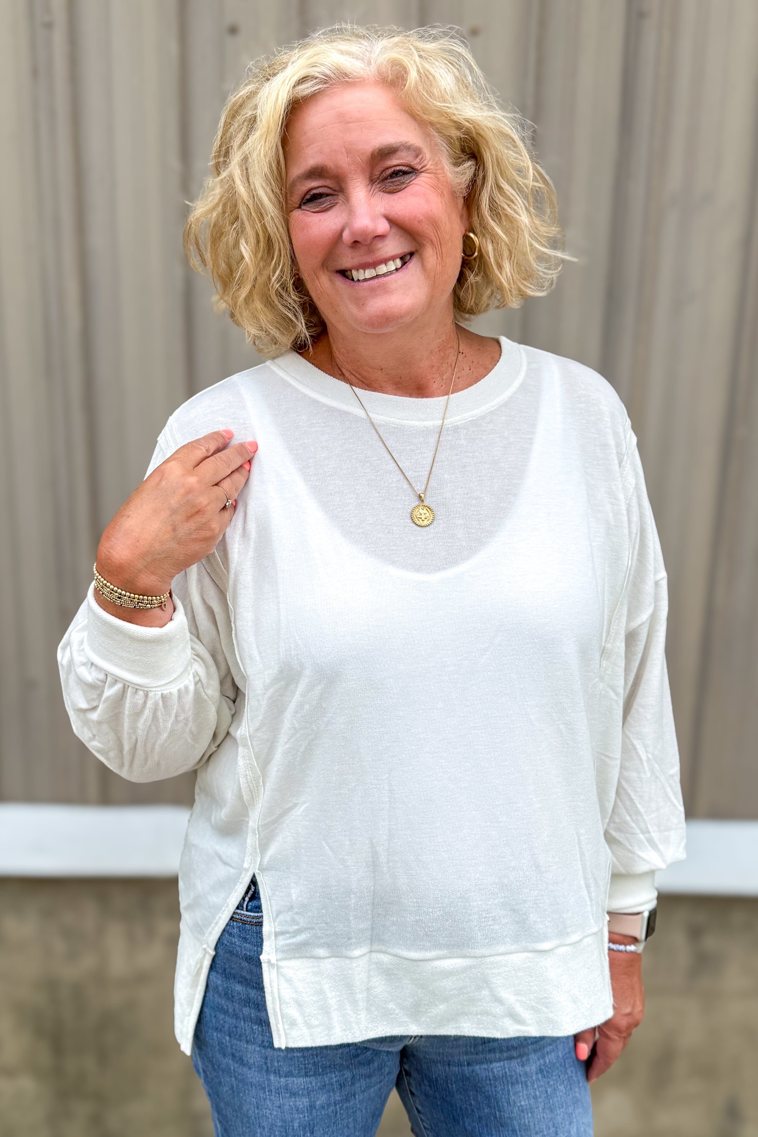 Ivory Long Sleeve High-Low Top