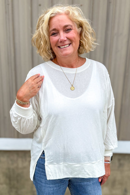 Ivory Long Sleeve High-Low Top