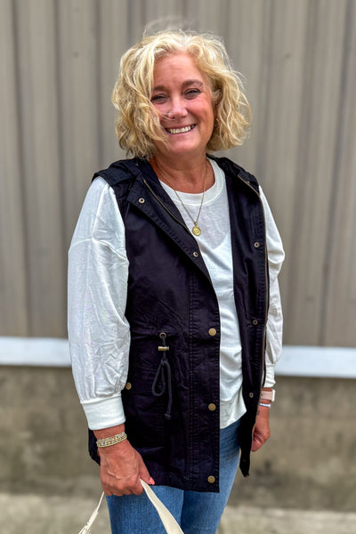 Black Woven Military Vest