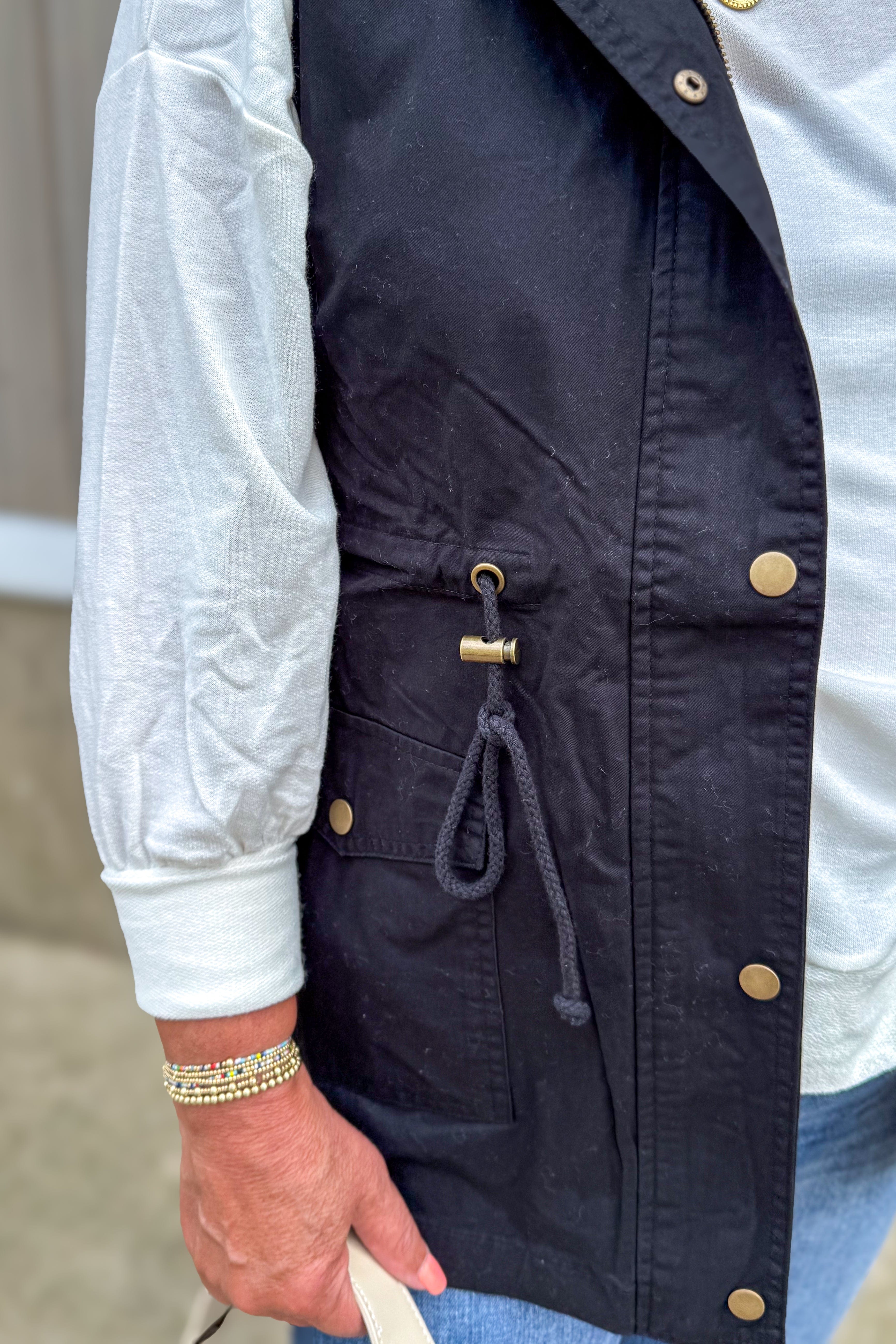 Black Woven Military Vest details