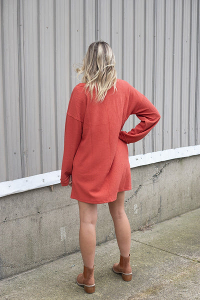 Rust Ribbed Longsleeve Cuff Detail Top