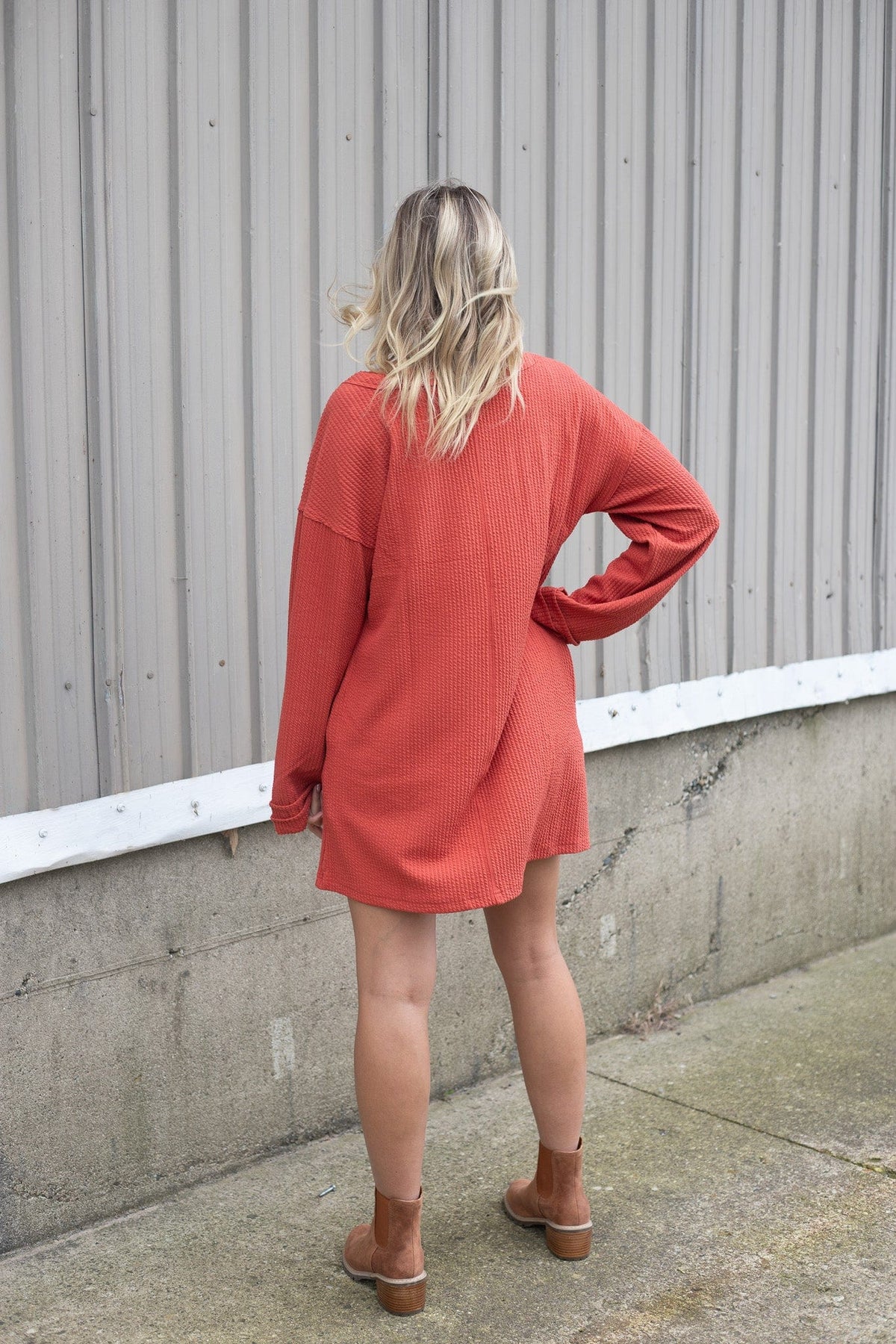 Rust Ribbed Longsleeve Cuff Detail Top