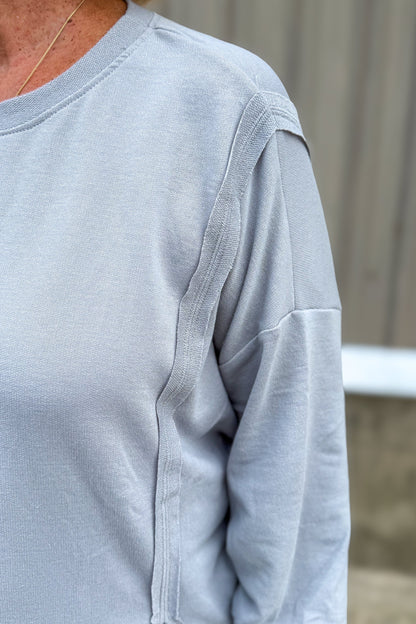 Grey Long Sleeve High-Low Top detail