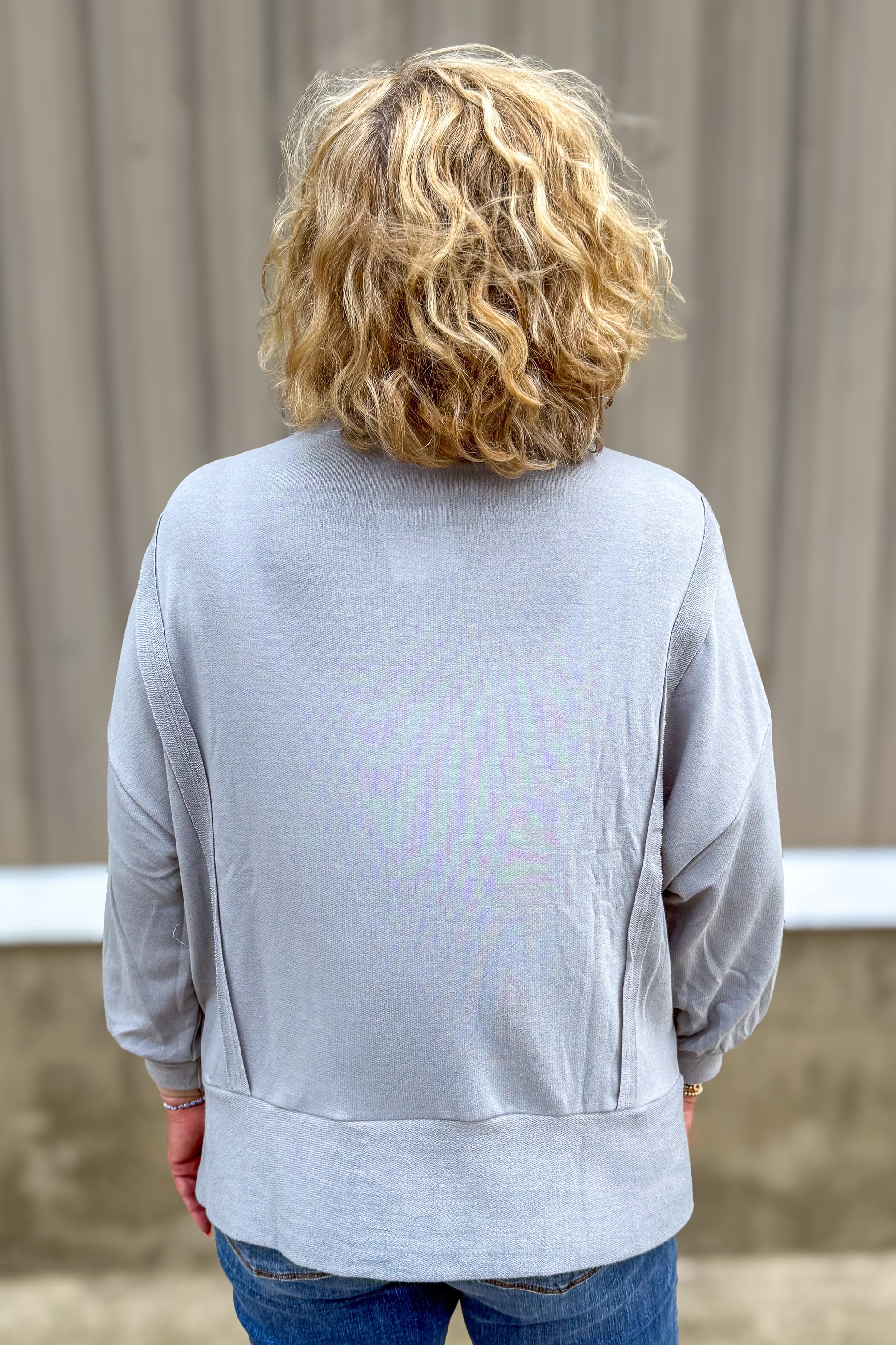 Grey Long Sleeve High-Low Top back