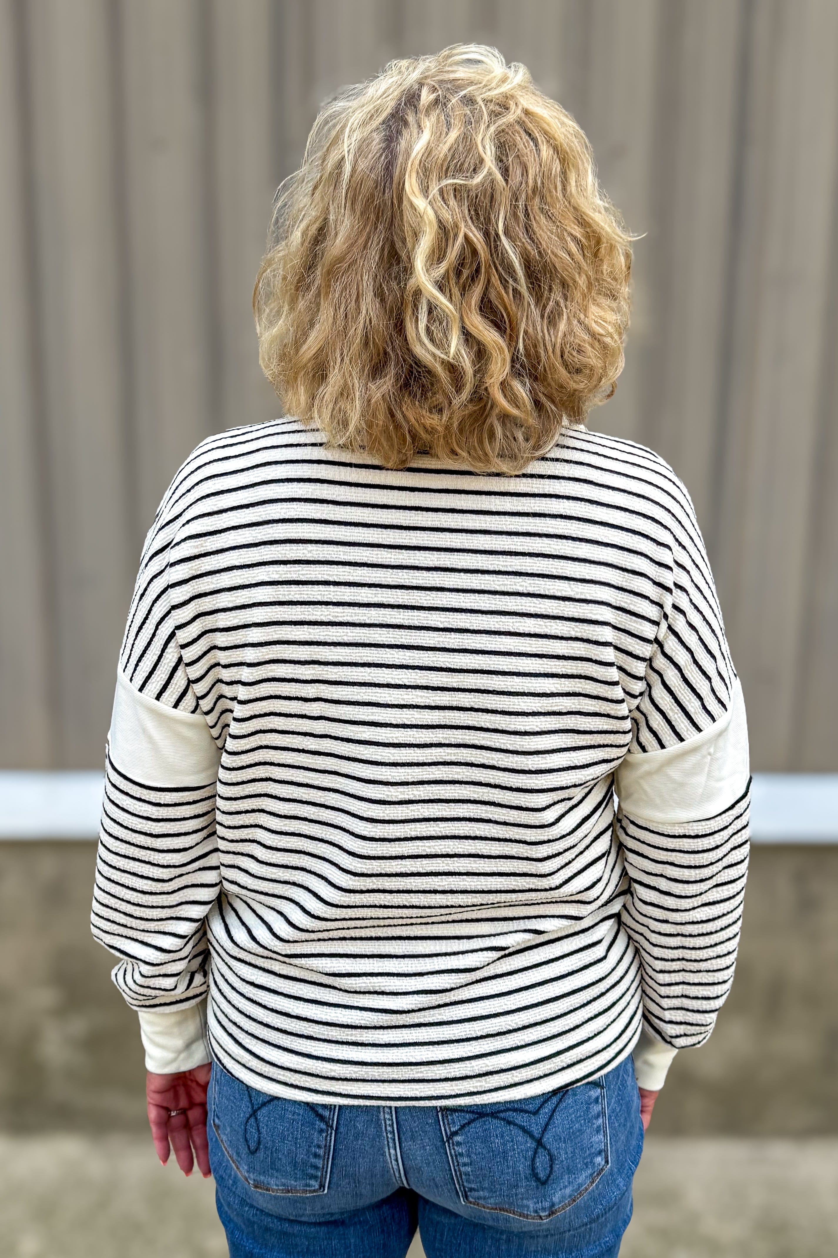 Ivory/Black Stripe Collared Pullover back