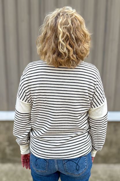 Ivory/Black Stripe Collared Pullover back