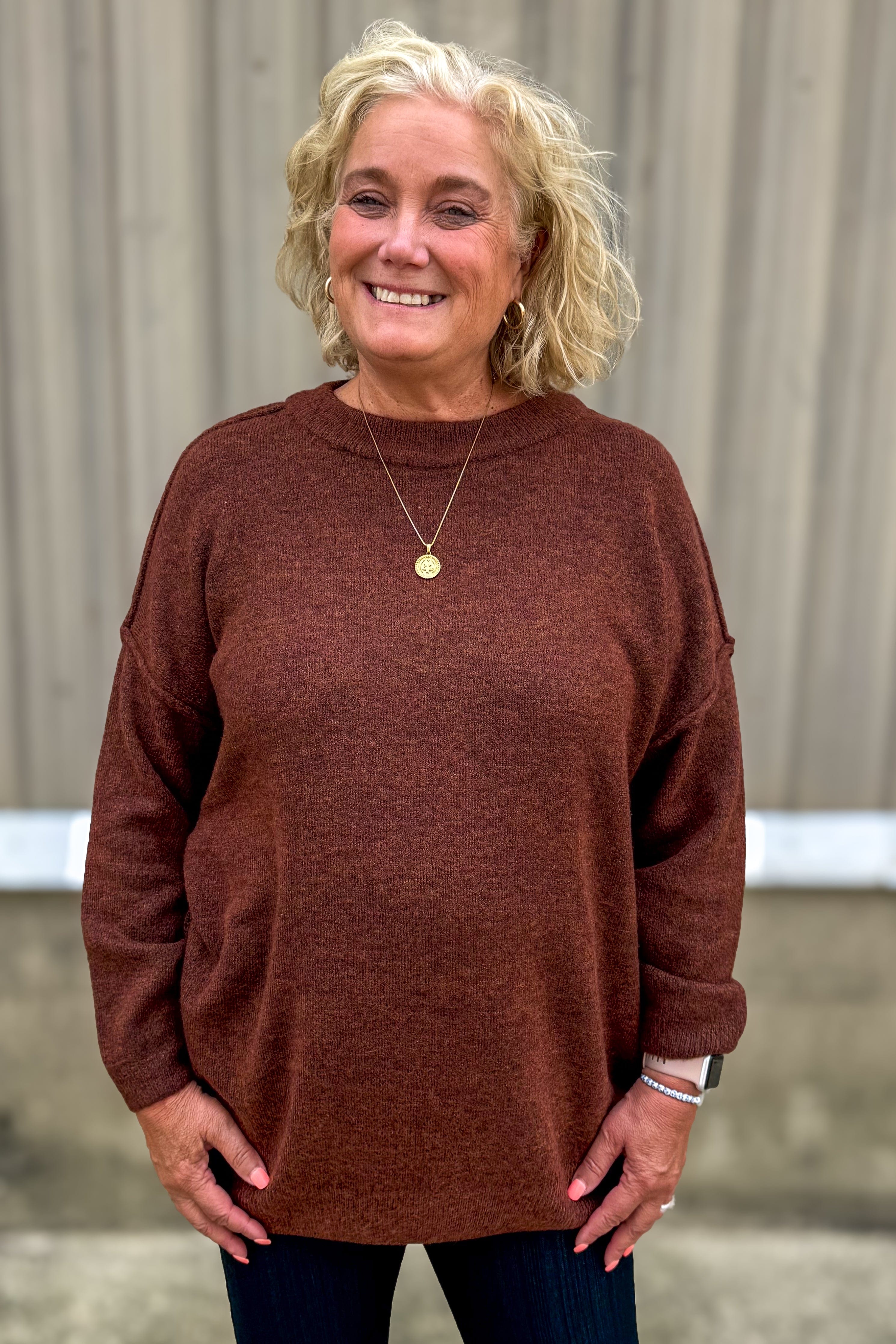 Heather Brown Oversized Raw Seam Sweater