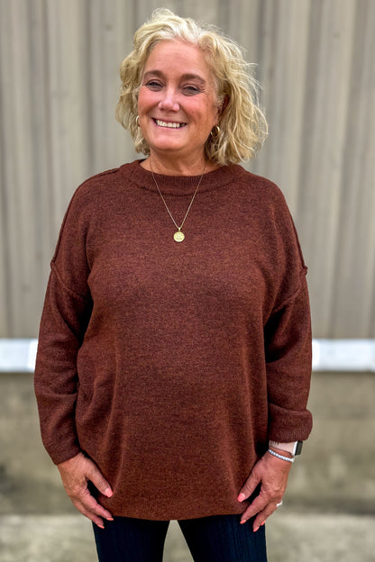 Heather Brown Oversized Raw Seam Sweater