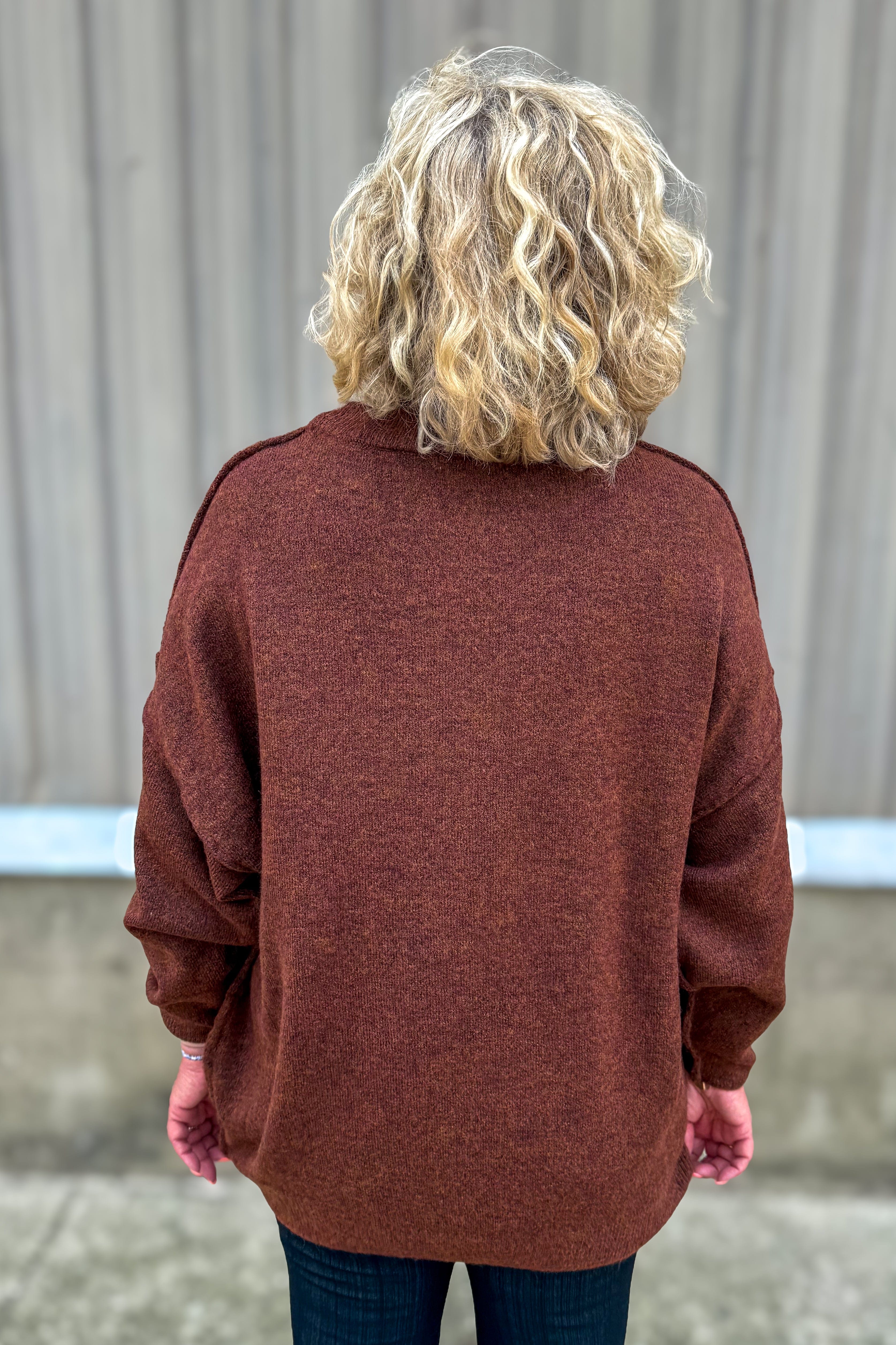 Heather Brown Oversized Raw Seam Sweater