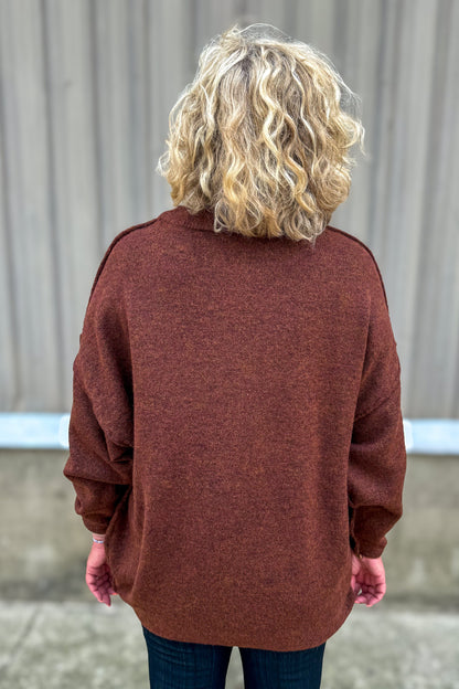 Heather Brown Oversized Raw Seam Sweater