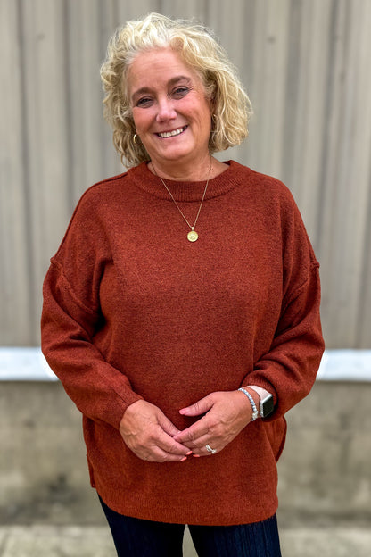 Heather Rust Oversized Raw Seam Sweater