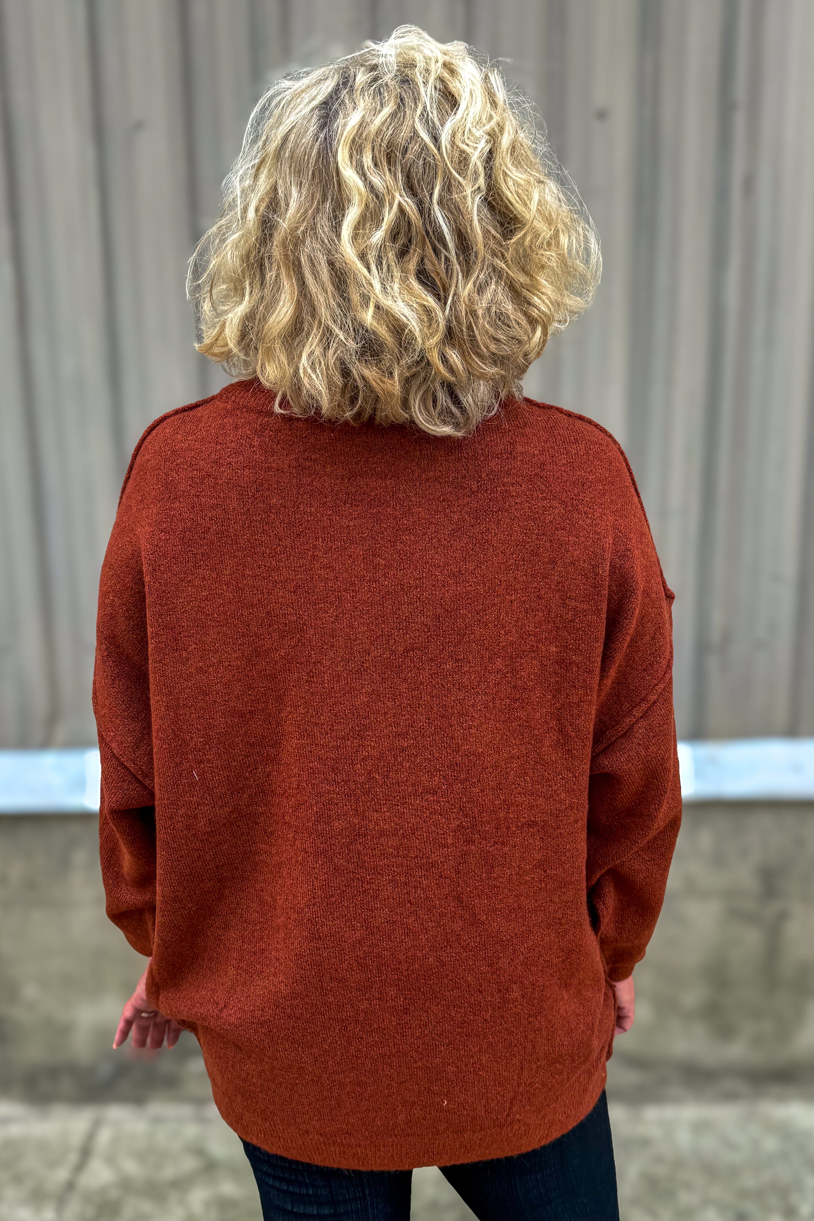 Heather Rust Oversized Raw Seam Sweater back