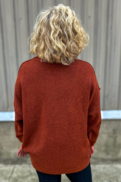Heather Rust Oversized Raw Seam Sweater back