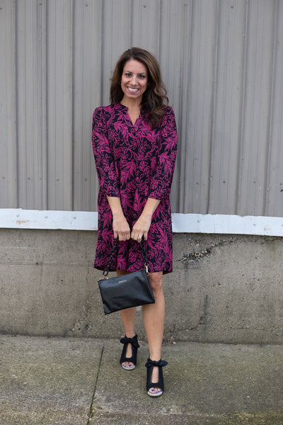 Black & Hot Pink Leave Scarlett Dress