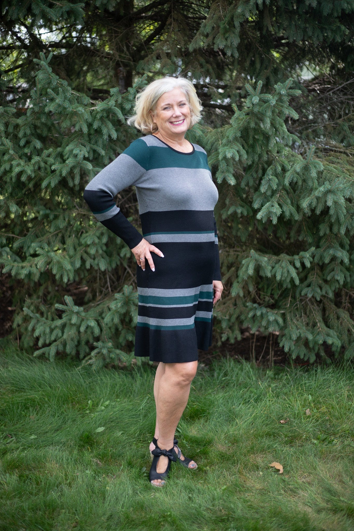 Ribbed Striped Sweater Dress