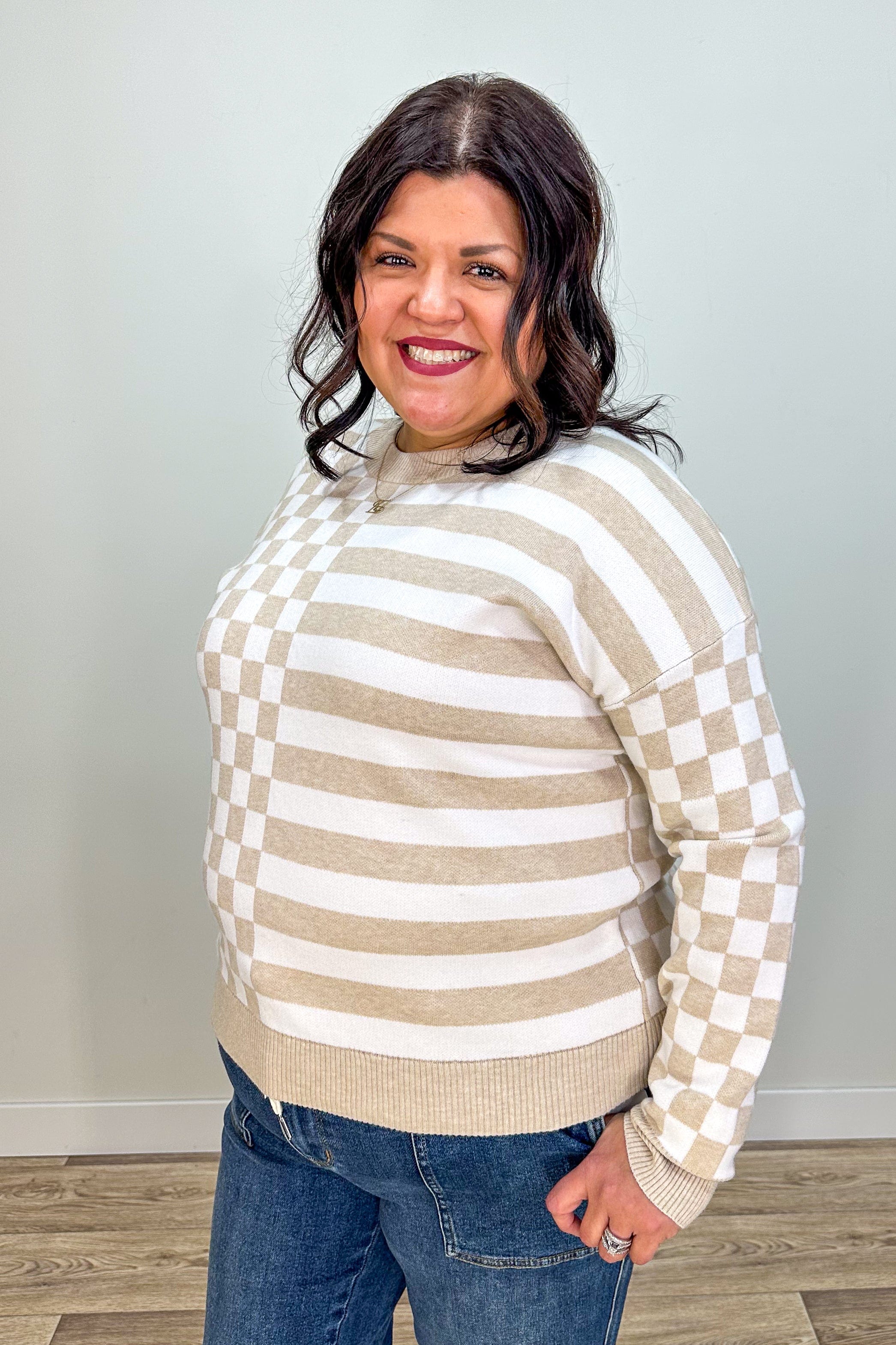 Taupe Checkerboard Sweater