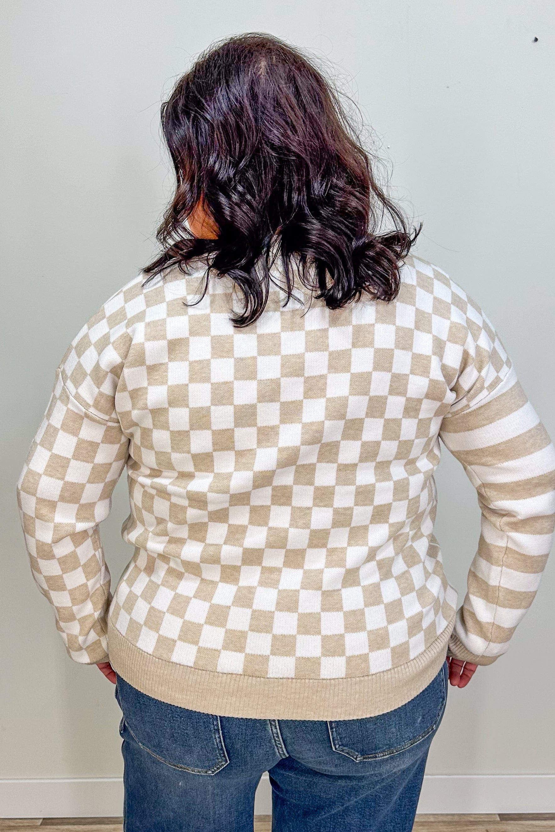 Taupe Checkerboard Sweater back