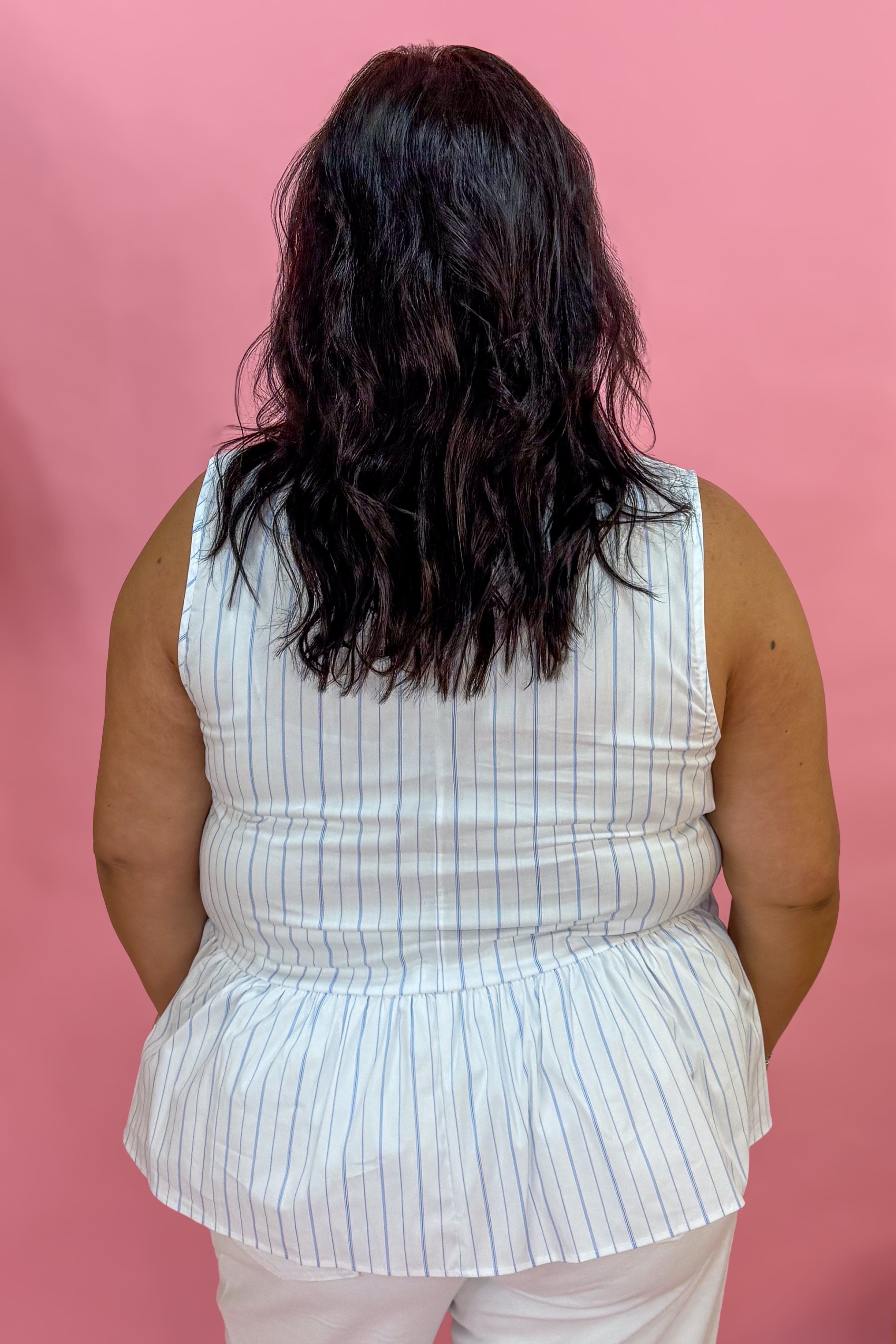 White & Blue Stripe Peplum Tank Back