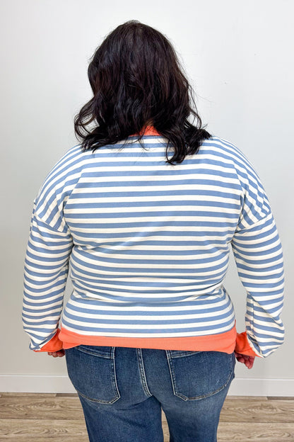 Blue & Coral Crew Neck Color Block Top back