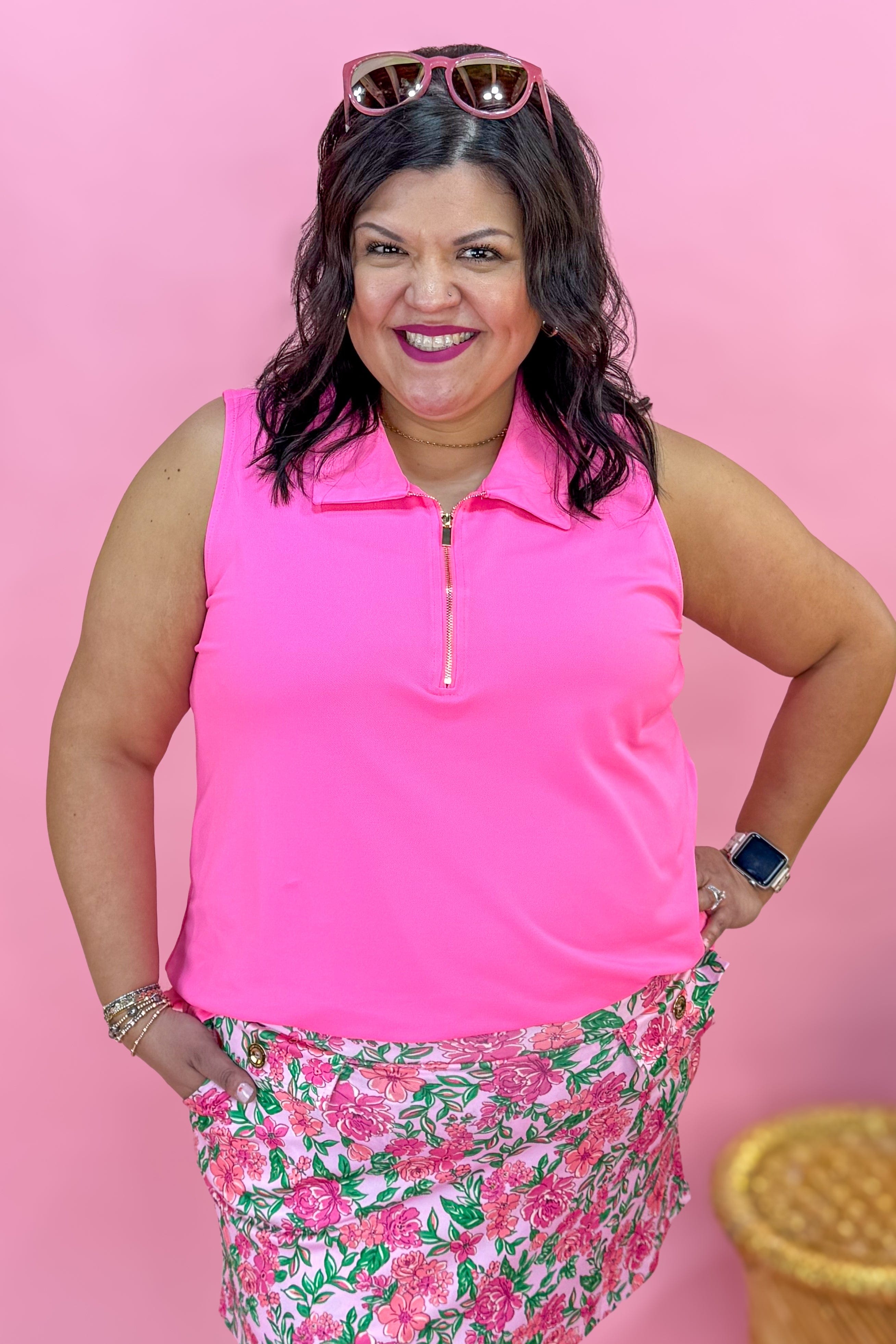 Glow Pink Sleeveless 1/4 Zip Sundial Top