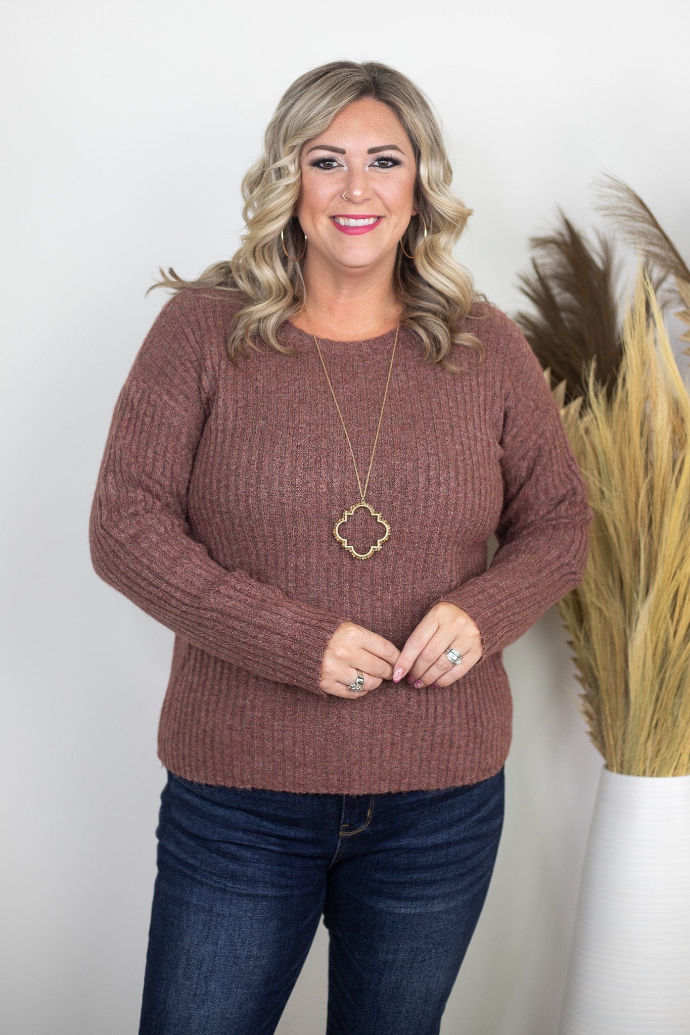 Mauve Yarn Ribbed Sweater