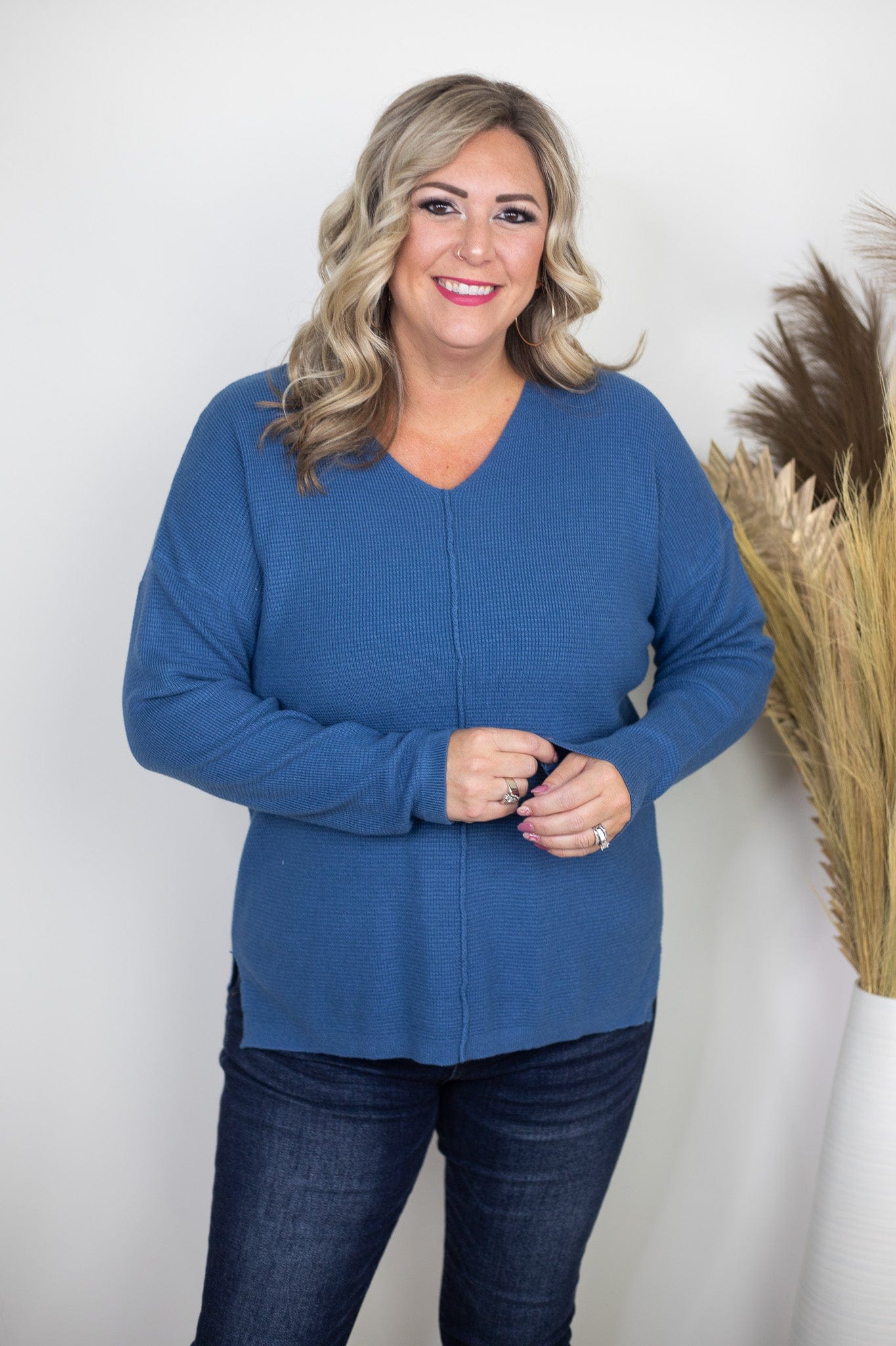 Denim Mini Waffle Center Seam Pullover