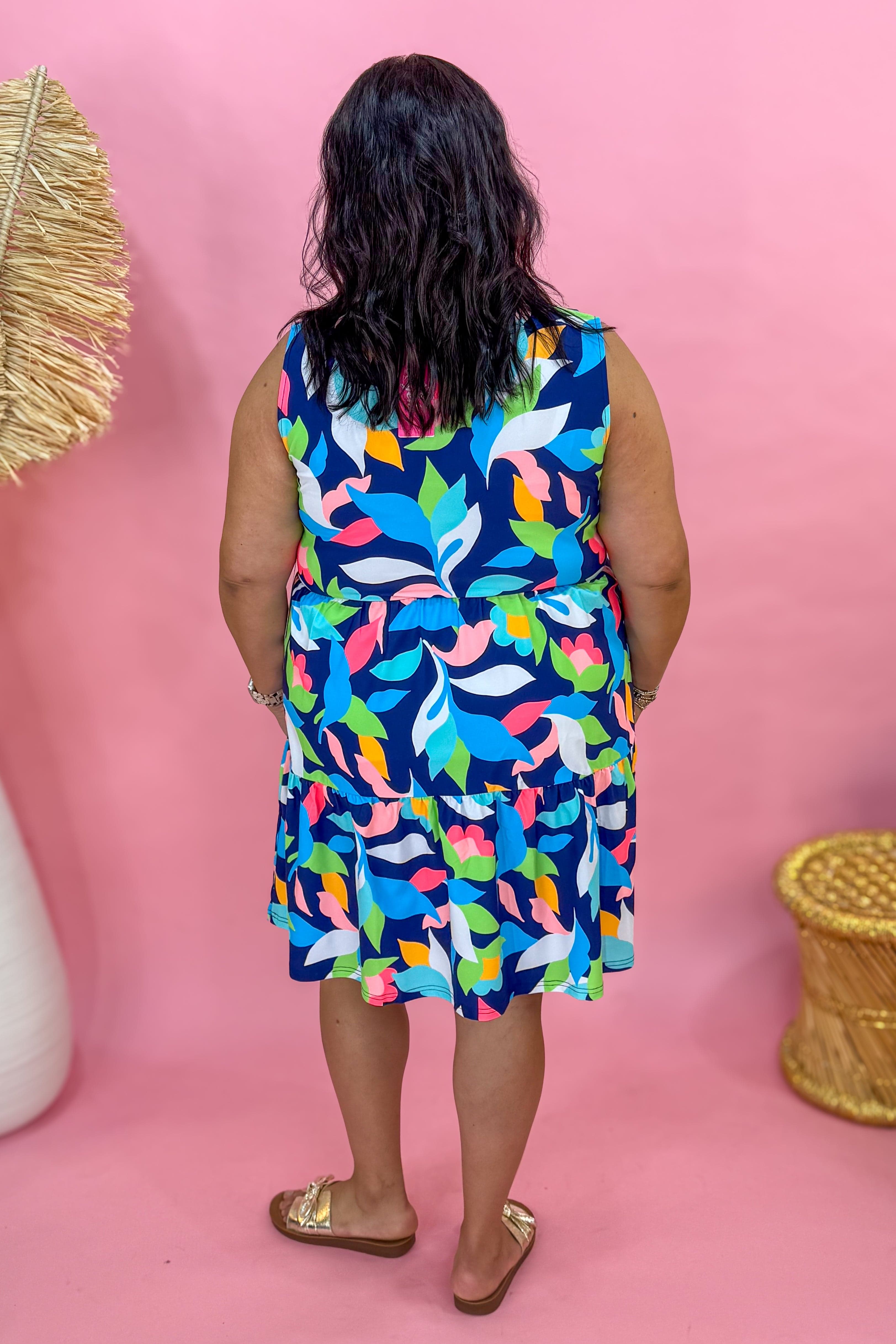 Navy & Pink Bright Abstract Floral Laison Dress Back