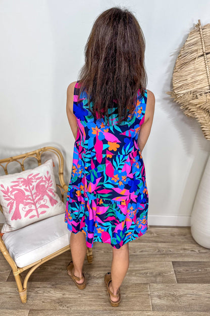 Navy Bright Floral Laison Dress back