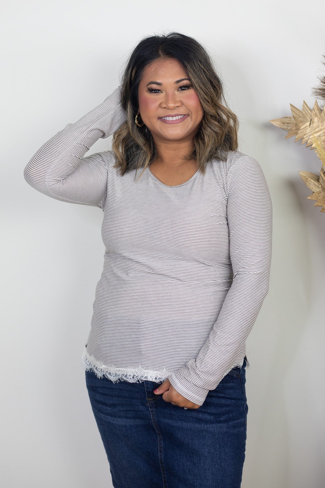 Mocha Hacci Stripe Longsleeve Top