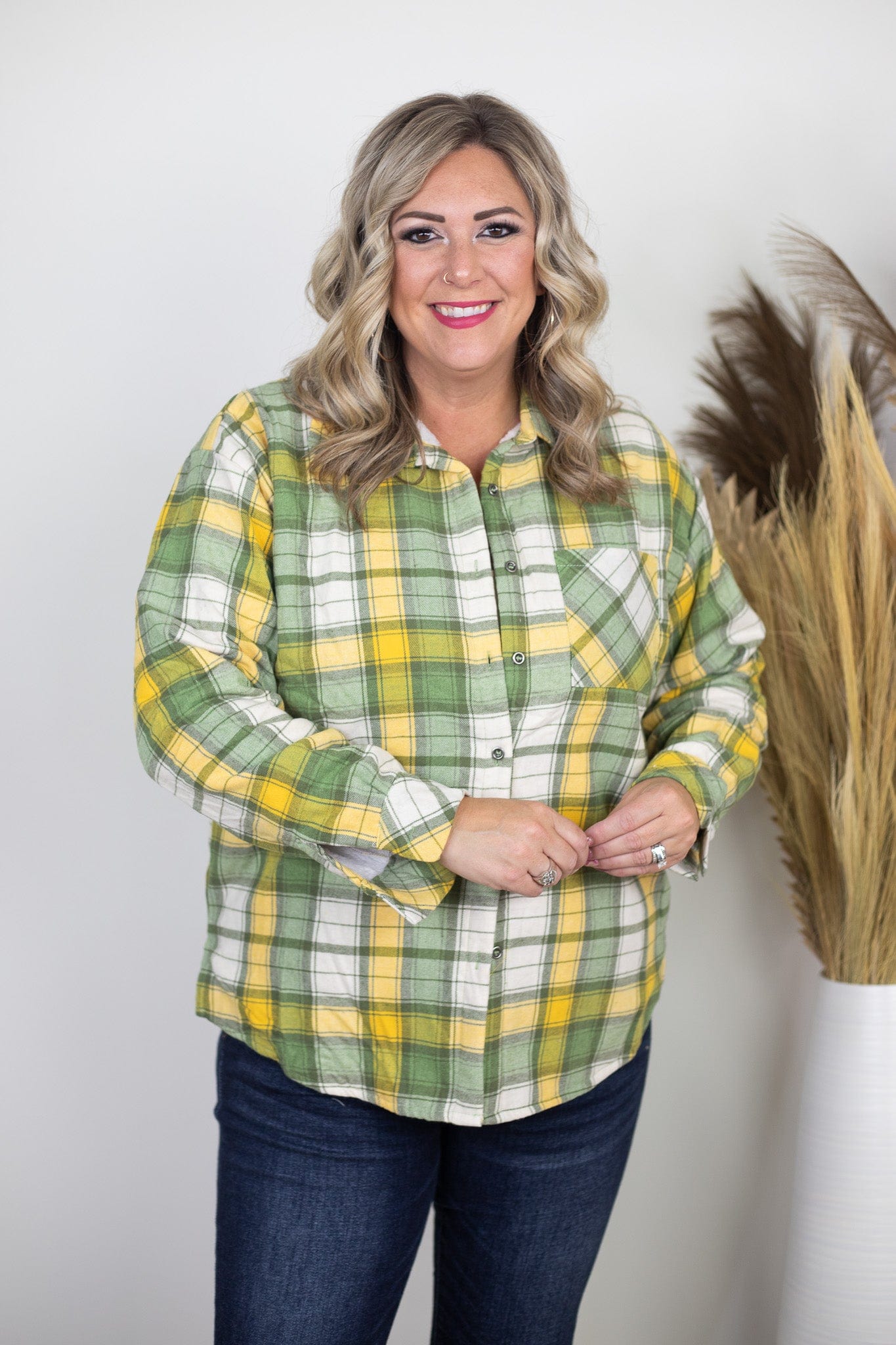 Green & Yellow Plaid Fur Lined Longsleeve