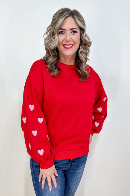 Red Embroidered Heart Sweatshirt