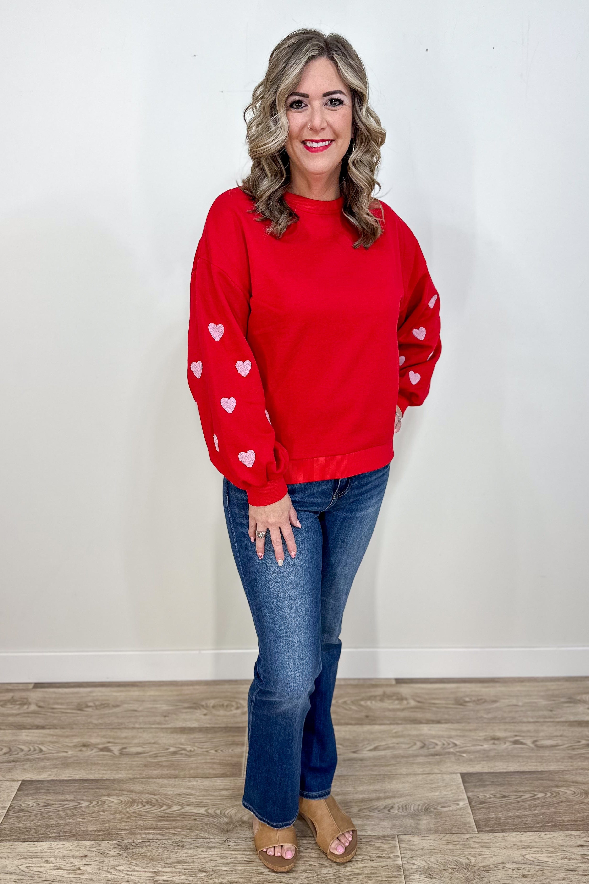 Red Embroidered Heart Sweatshirt