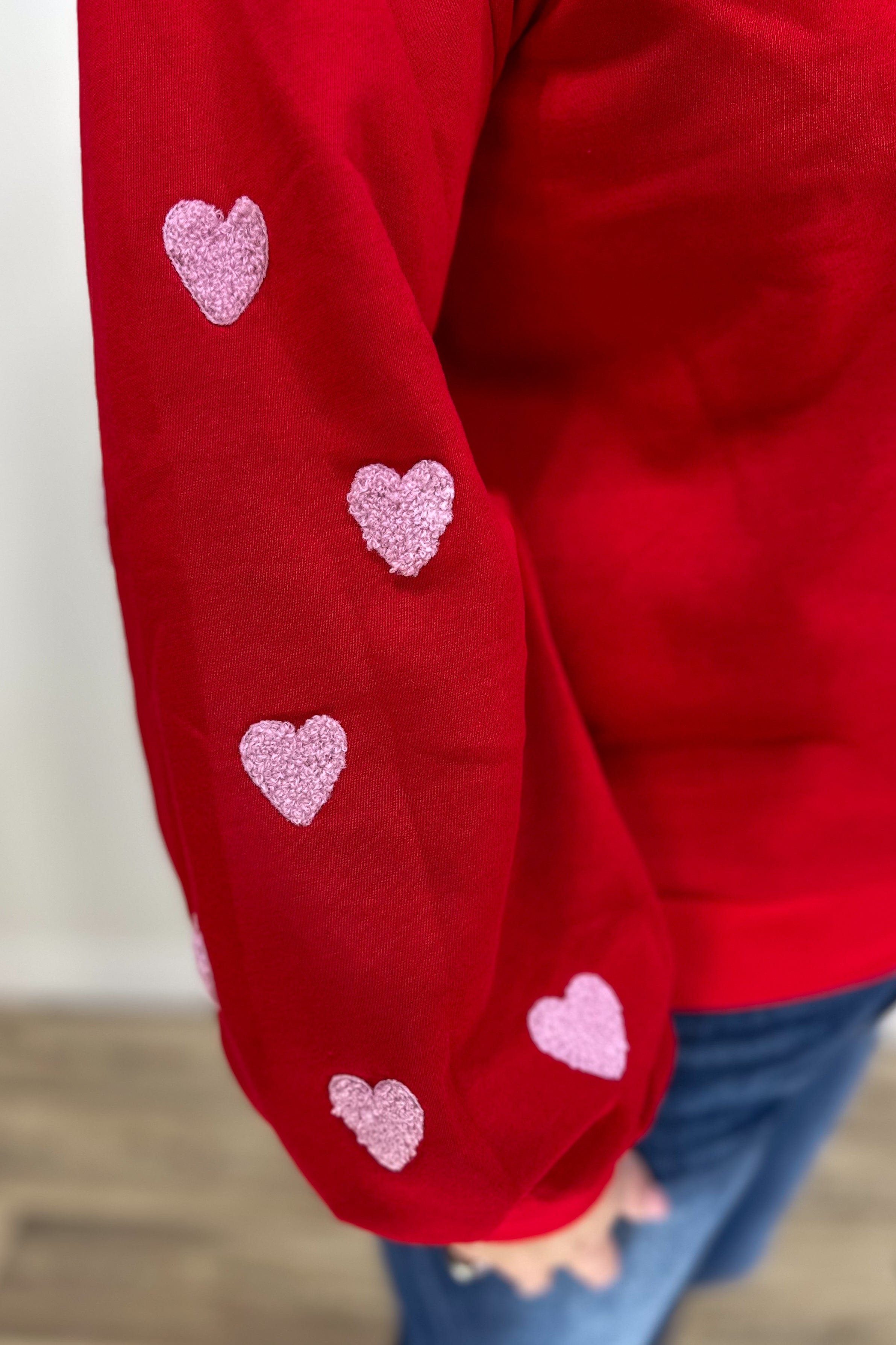 Red Embroidered Heart Sweatshirt sleeve detail