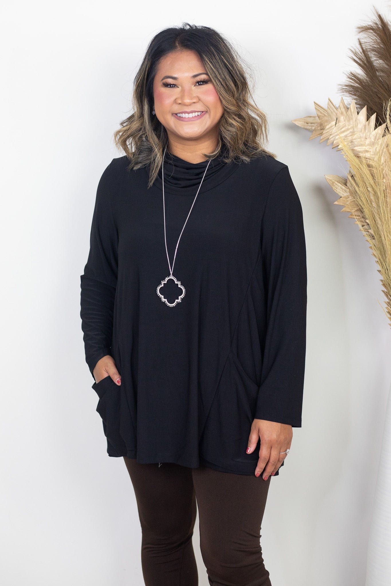 Black Mock Neck Pocket Tunic