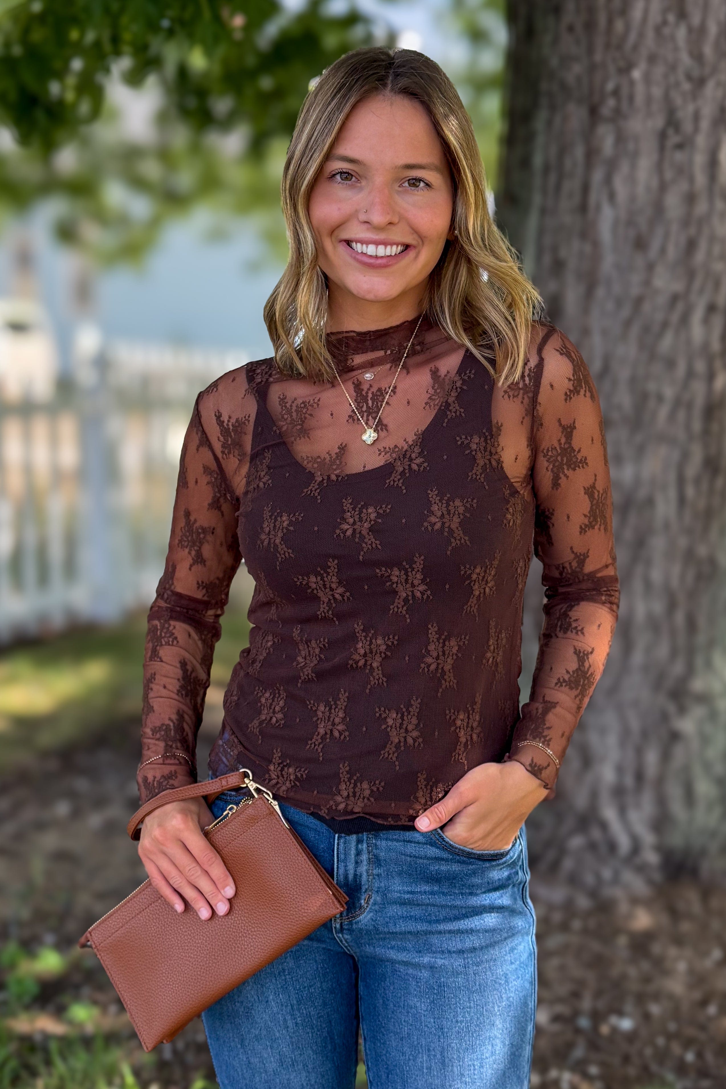 Brown Lace Layering Top